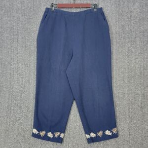Sag Harbor Pants Womens 10 Blue Linen Blend Embroidered Capri Pull On